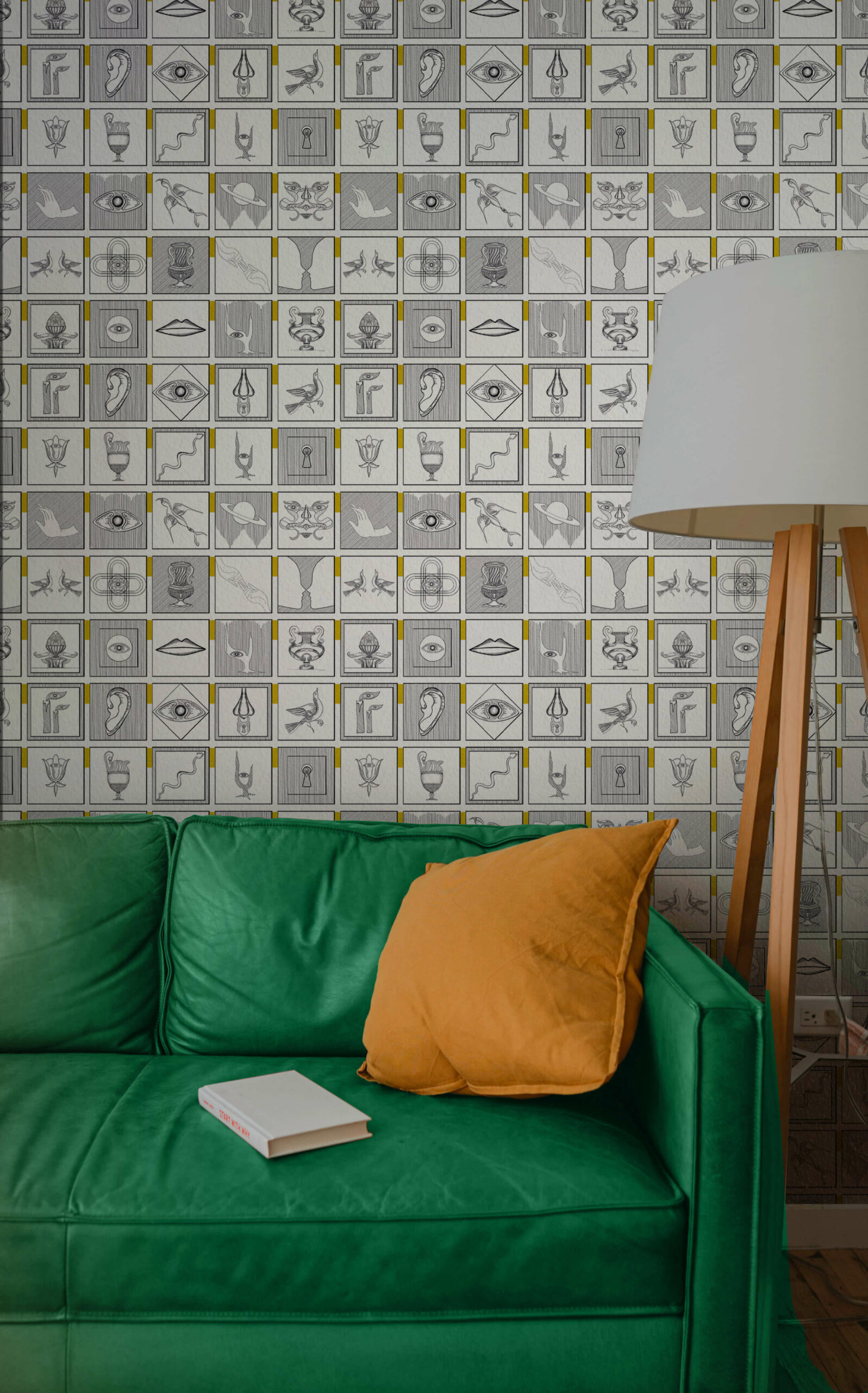 Alchemici-Bianco-e-giallo-zafferano-MaVoix-wallpaper-living-room-corner