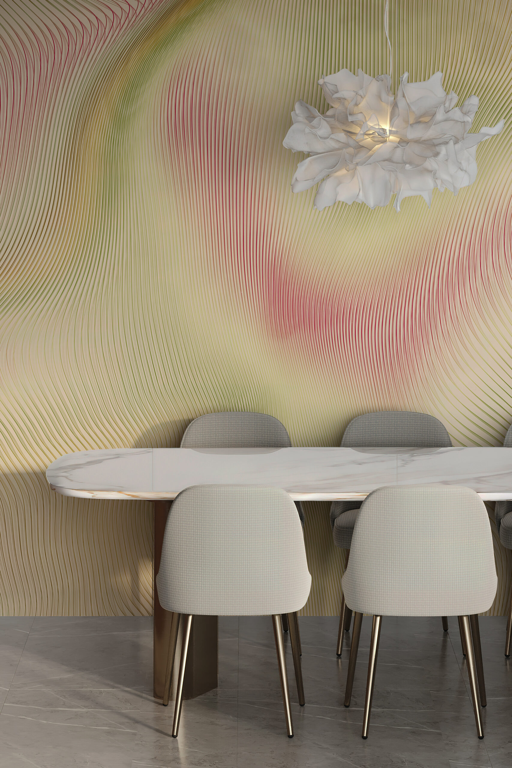Interferenze-Lime-MaVoix-wallpaper-by-Studio-Lievito-pattern-Collezione-Racconti-dining-room