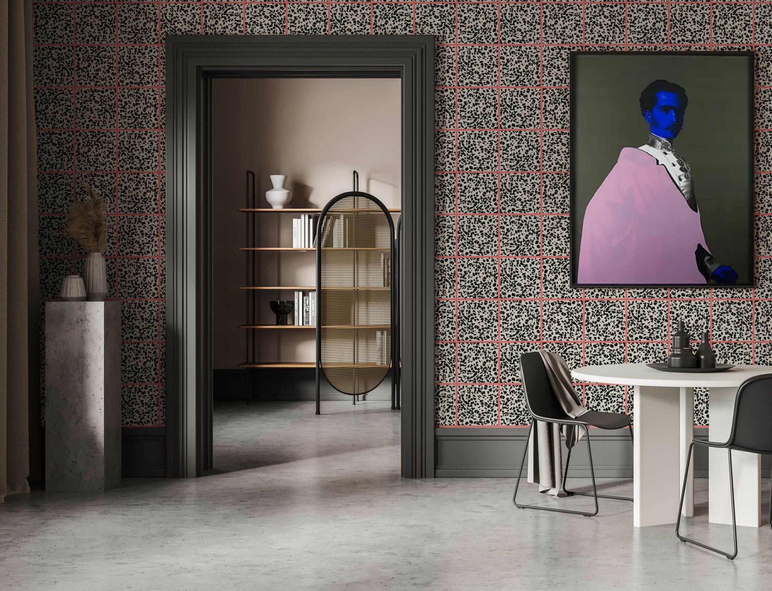 MaVoix-wallpaper Fuga fragola -by-Studio-Lievito-pattern-living room full ambient