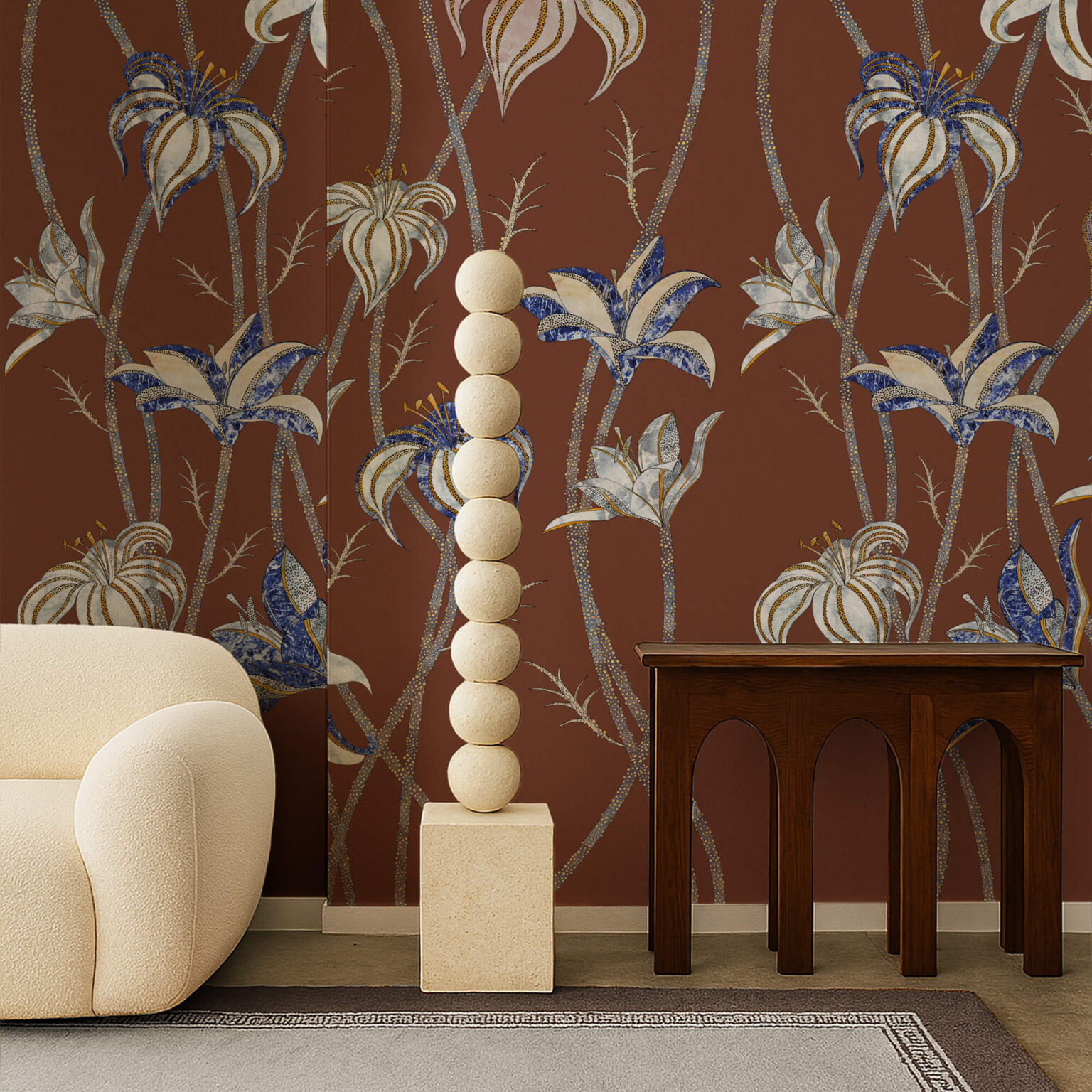 Fiori Terracotta | Wallpaper — carta da parati MaVoix by Marika Tardio