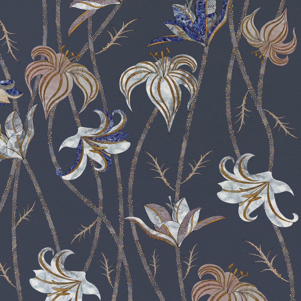 Fiori Blu Ardesia | Wallpaper — carta da parati MaVoix by Marika Tardio