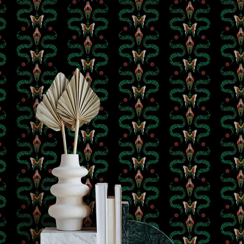 Zigzag Bugs Onyx | Wallpaper — carta da parati MaVoix by Fanny Garnichat