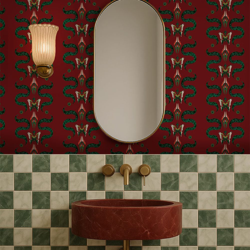 Zigzag Bugs Ruby | Wallpaper — carta da parati MaVoix by Fanny Garnichat