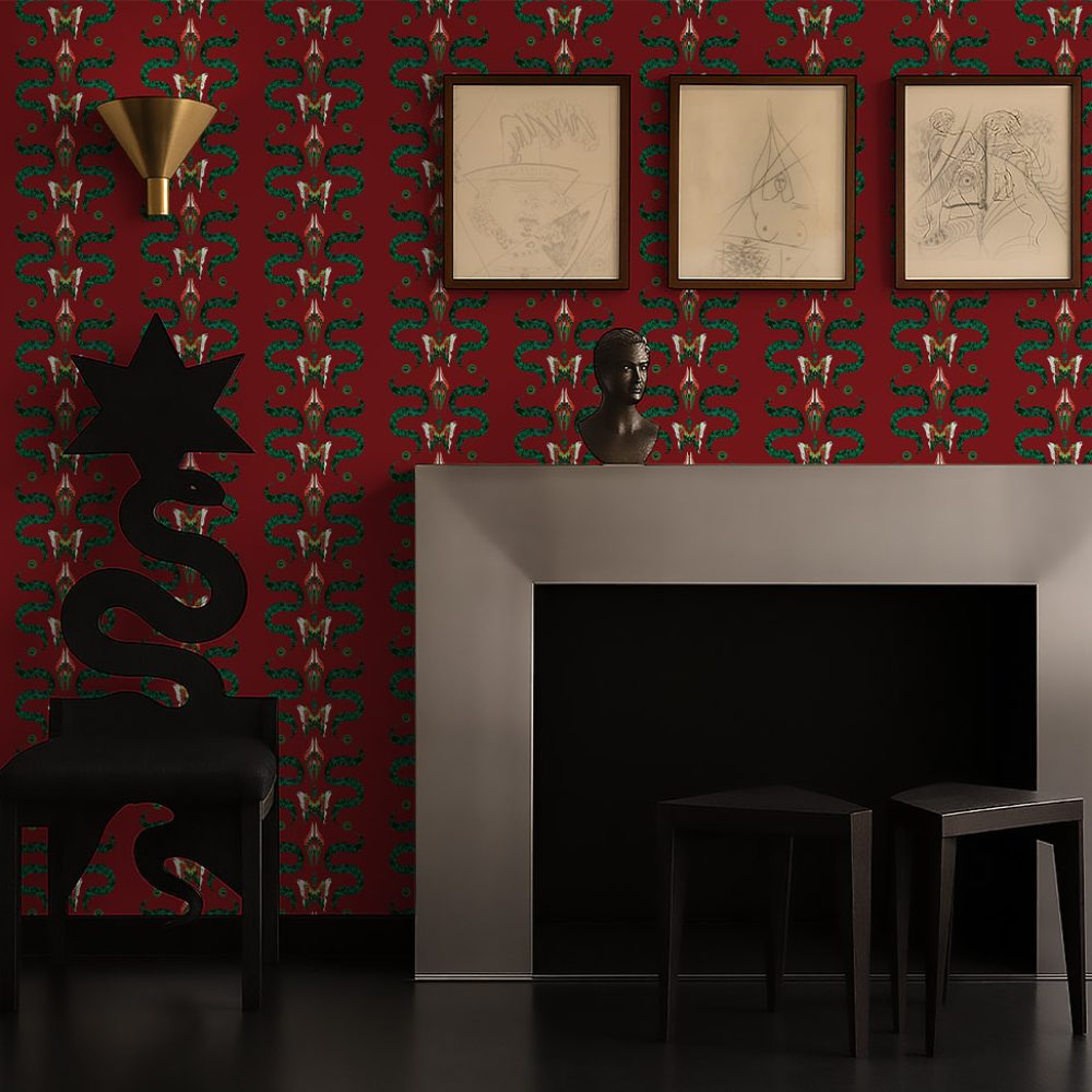 Zigzag Bugs Ruby | Wallpaper — carta da parati MaVoix by Fanny Garnichat