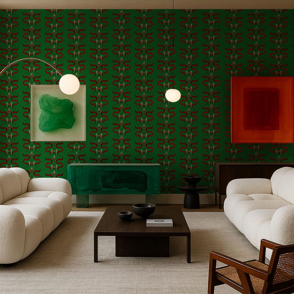 Zigzag Bugs Jade | Wallpaper — carta da parati MaVoix by Fanny Garnichat