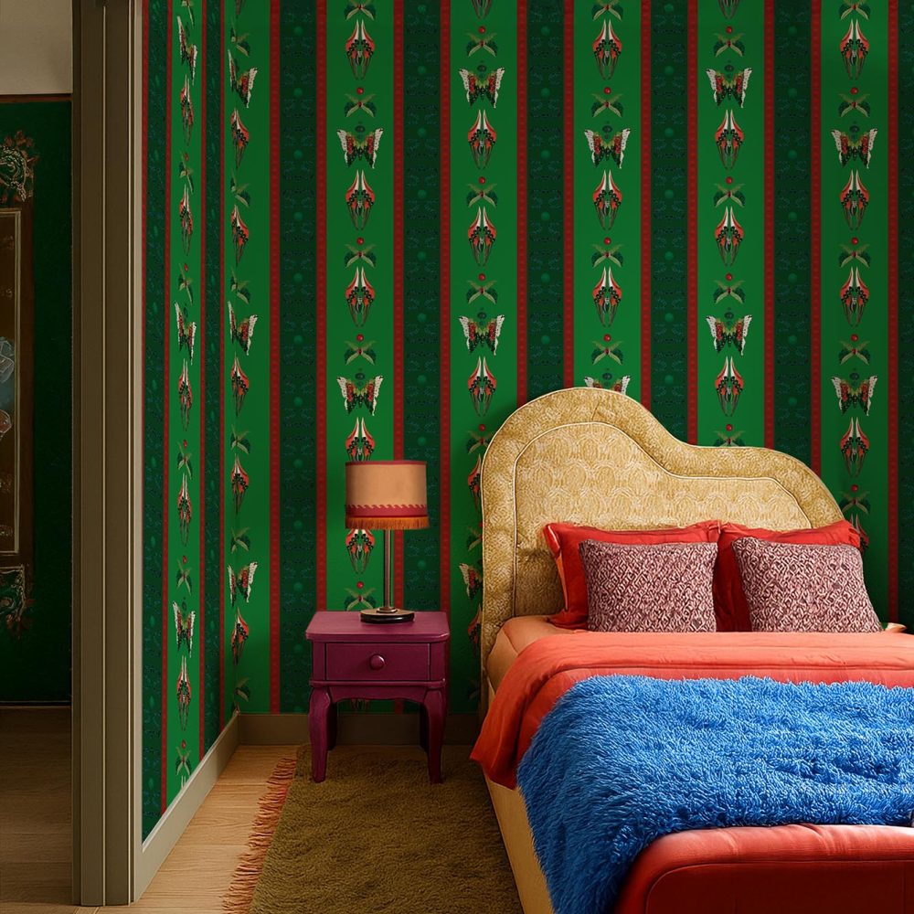 Bugs Lines Jade | Wallpaper — carta da parati MaVoix by Fanny Garnichat