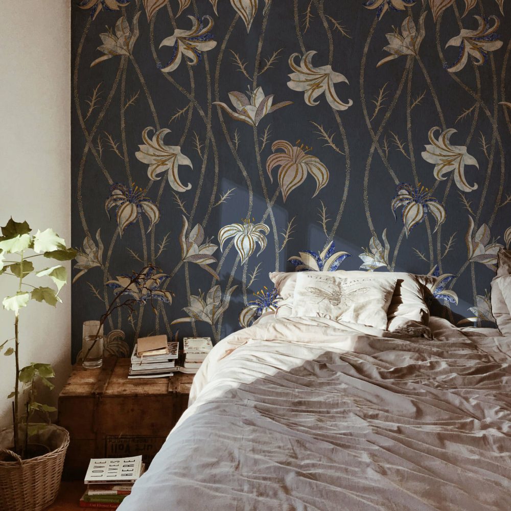 Fiori Blu Ardesia | Wallpaper — carta da parati MaVoix by Marika Tardio